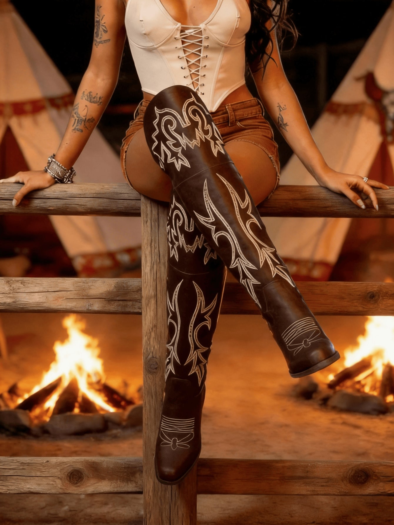 Western Cowgirl Boot - Summer Boots Riding Knee Thick Heels
