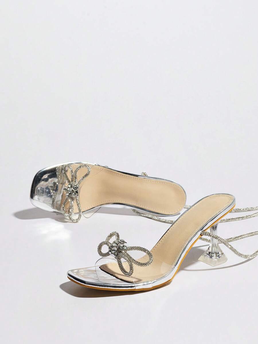 Rhinestone Bow Square Toe Clea - đánh giá và giá Clear Strap Heel