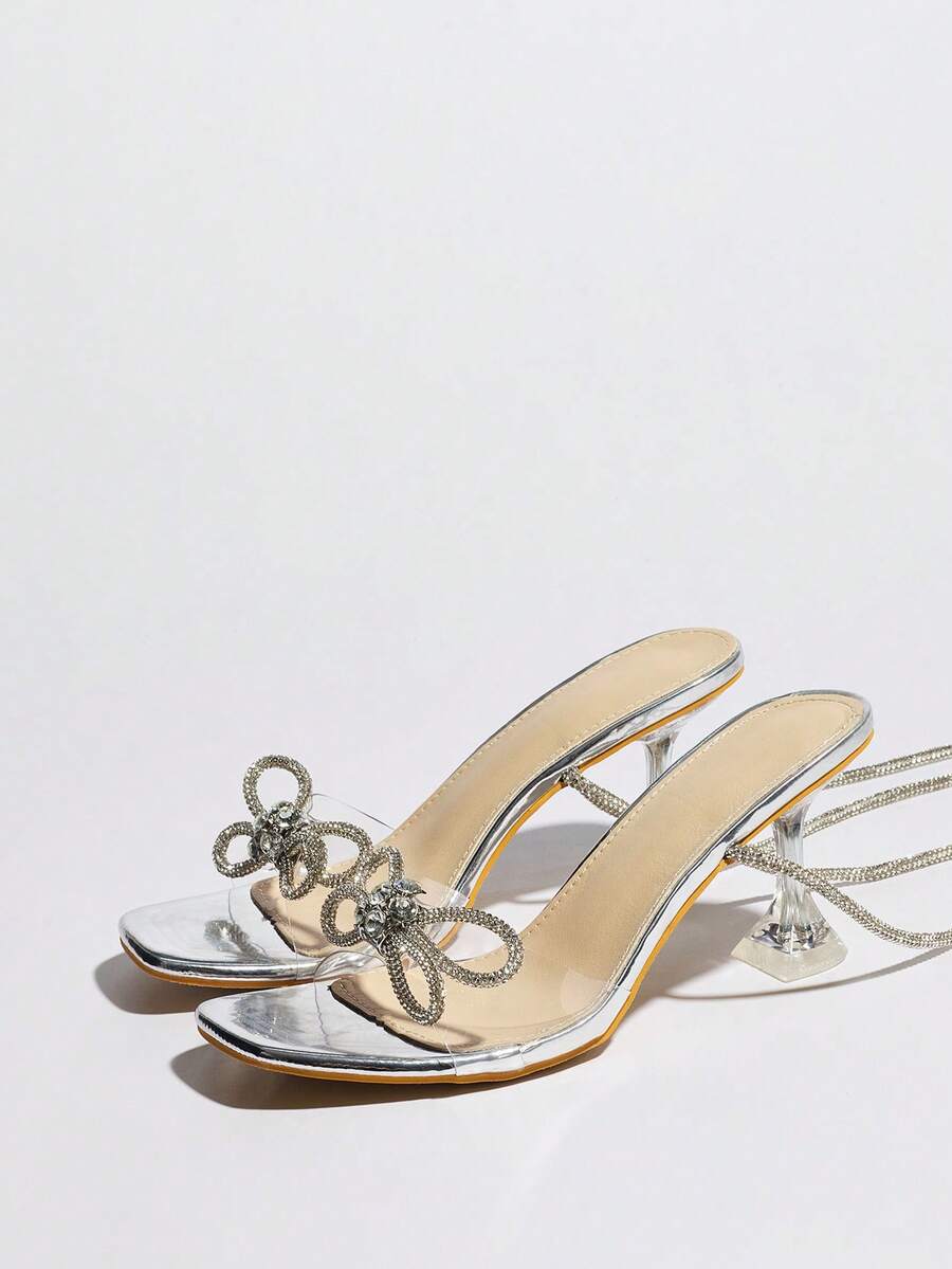 Rhinestone Bow Square Toe Clea - đánh giá và giá Clear Strap Heel