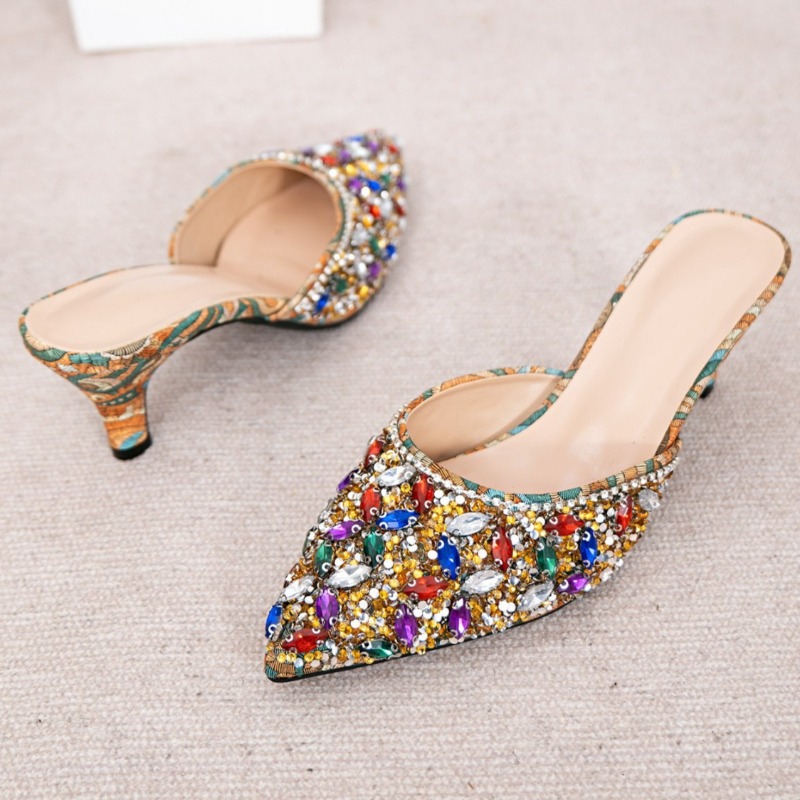 Luxury Rhinestone Kitten Heel  - đánh giá và giá Women Shoes Mules