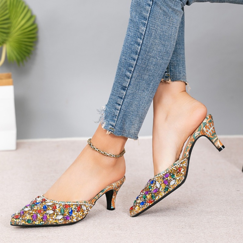 Luxury Rhinestone Kitten Heel  - đánh giá và giá Women Shoes Mules
