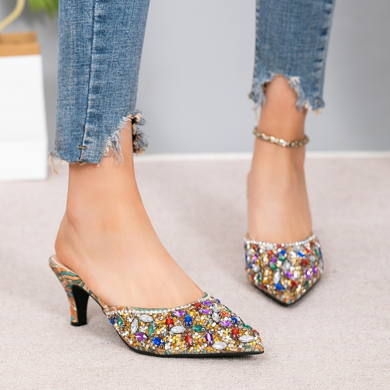 Luxury Rhinestone Kitten Heel  - đánh giá và giá Women Shoes Mules