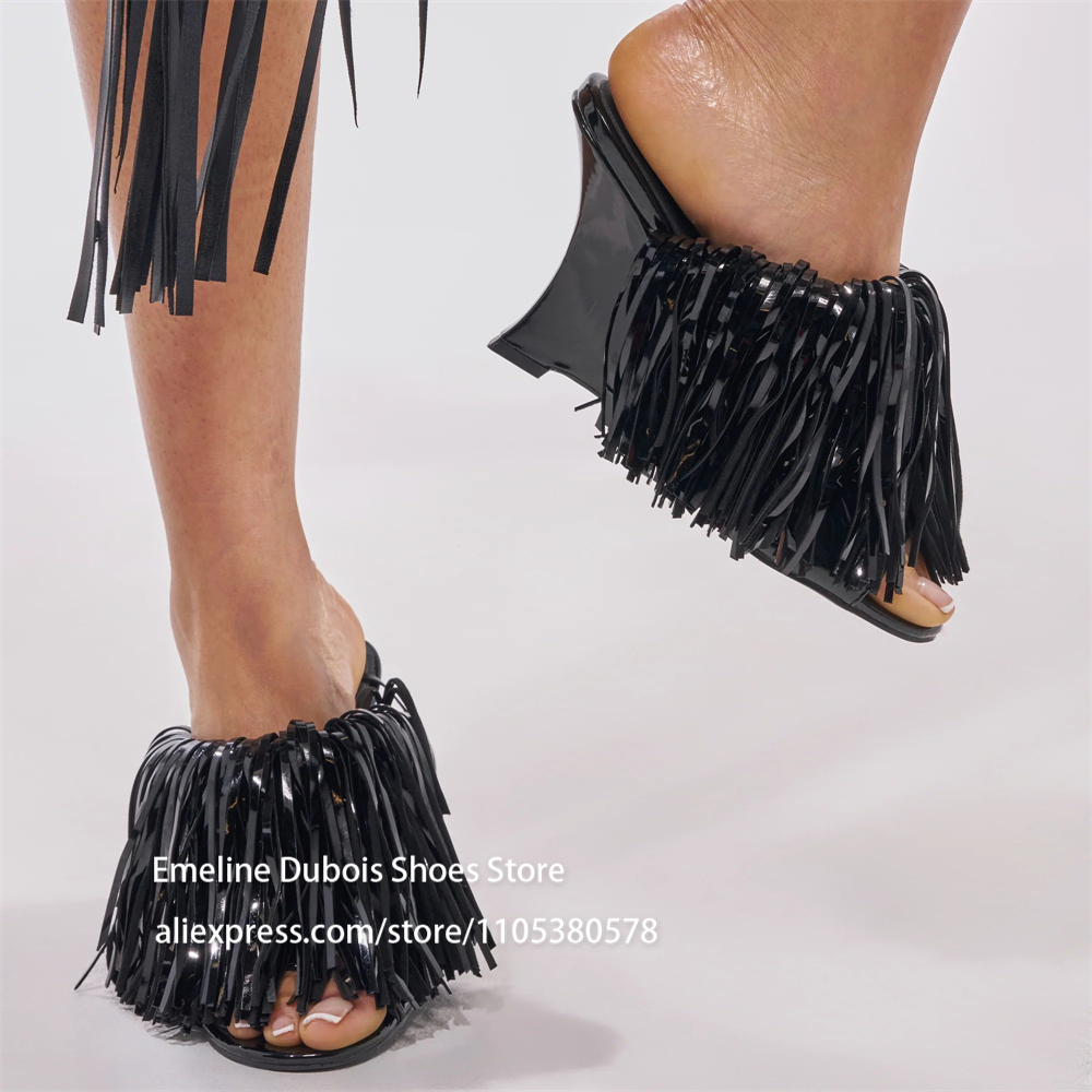 Blue Patent Leather Fringe Wed - đánh giá và giá Women Shoes Mules