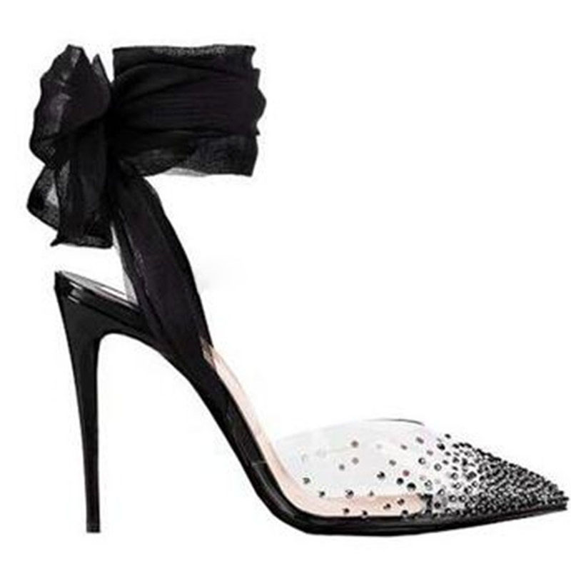 Red White Black Mesh Ribbon La - đánh giá và giá Clear Strap Heel