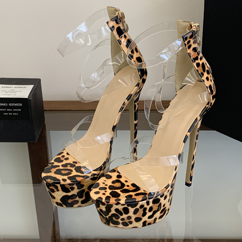Sexy Leopard Print Clear PVC G - đánh giá và giá Clear Strap Heel